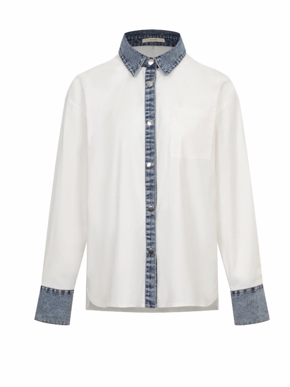 NWT White Contrast Collar Denim Detail Shirt - Picture 2 of 10